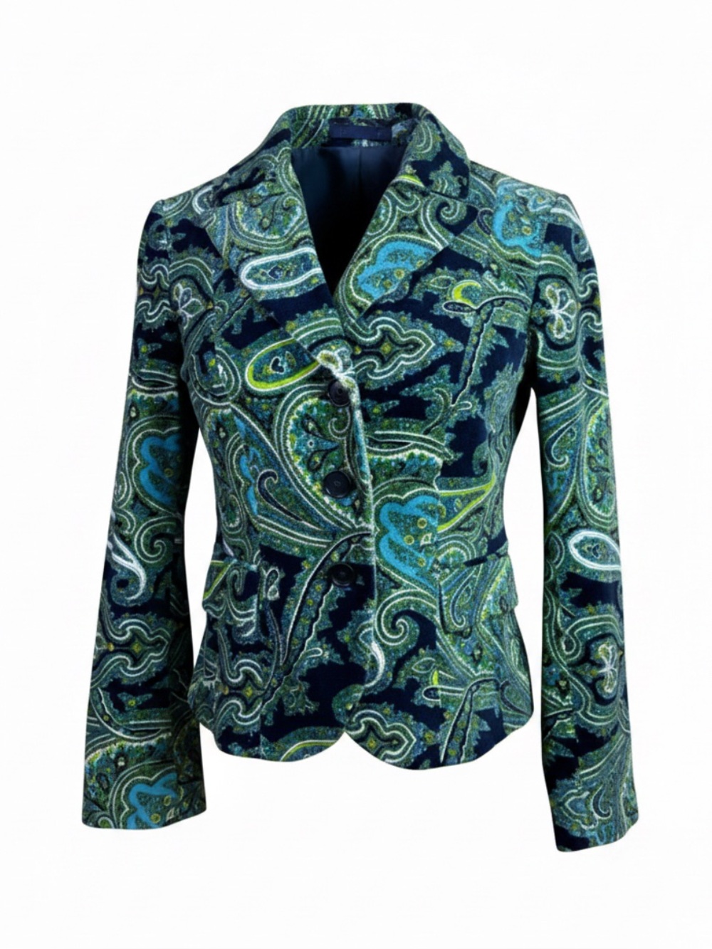 Talbots Blue and Green Paisley Blazer Suit Jacket Size 2 Petite